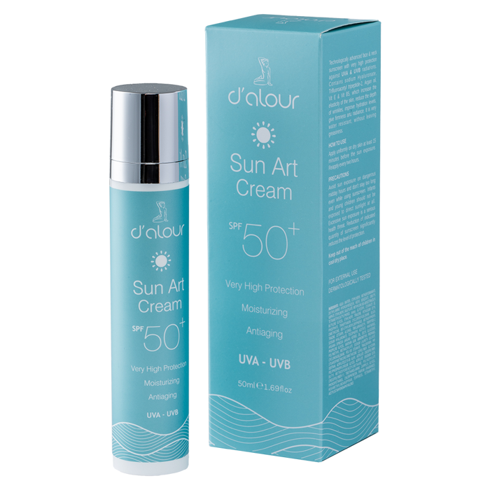 d’alour Sun Art Cream SPF 50+ Antiliaki Krema upsilis Prostasias (Enudatosi kai Lampsi) 50 ml